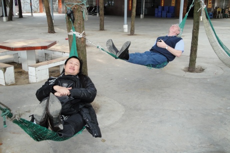 Relaxing after lunch - near Qinzhou - Dec 2009